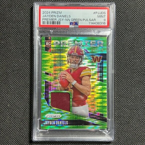 2024 Prizm Jayden Daniels RC #PJ-JDS PREMIER JERSEY NEON GREEN PULSAR PSA 9 Mint
